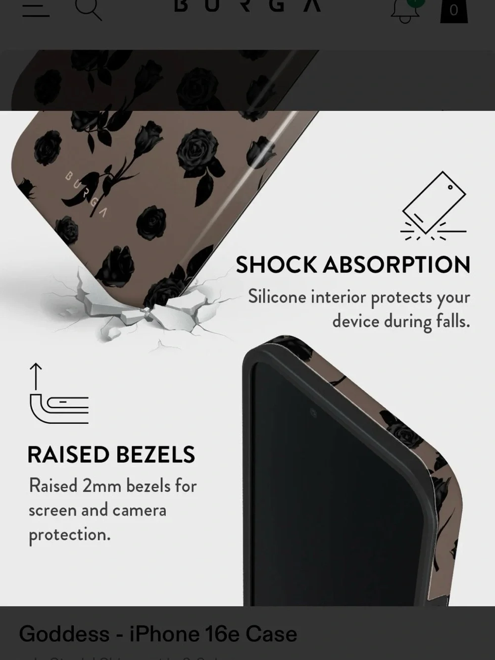 BURGA • Goddess Taupe with Black Rose Print iPhone 16e Case MagSafe Tough